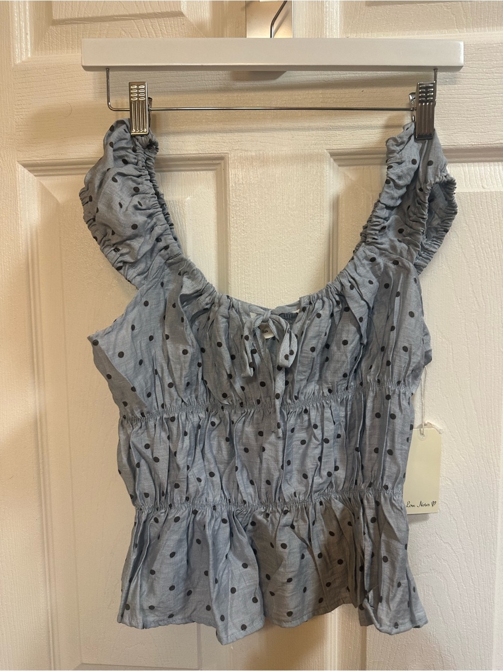 Love Notes Light Blue Polka Dot Ruffle Tank size M New